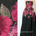 Red Rose Black Floral Jersey Jacquard-Stoff